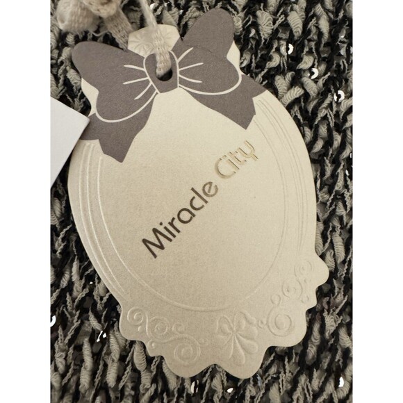 Miracle City Tan Black Sequin Shine Sweater Women Loose Knit Sparkles Size S M - Picture 4 of 7